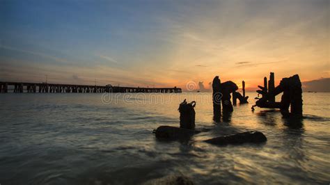 Fishing Pier On Sunrise Stock Photo Image Of Reflection