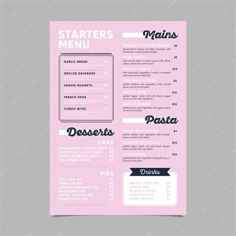 Free Vector Modern Starters Menu Template