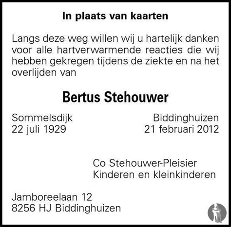 Lambertus Teunis Bertus Stehouwer Overlijdensbericht En