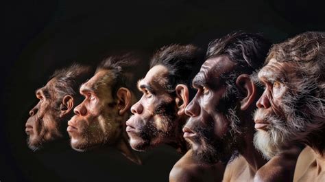 Eine Reihe verschiedener Hominidenarten von links nach rechts ...
