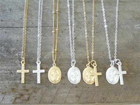 Cross Necklace Gold Virgin Mary Religious Jewelry Miraculous Etsy