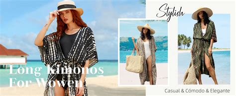 Bsubseach Kimono Largo con Cinturón de Playa de Media Manga para Mujer Cubre Bikini Cárdigan