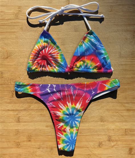 Swimwear Bikini Or Piece Set Tie Dye Thong Cheeky Full Coverage Triangle String Tie