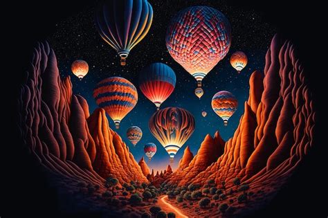 Premium AI Image A Painting Of Hot Air Balloons With The Words Hot Air Balloons Above Them