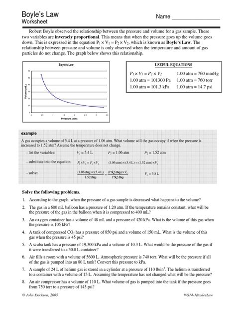 Boyles Law Worksheet Key Download Free Pdf Gases Pressure