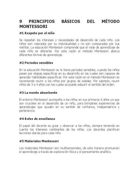 9 Principios Básicos Del Método Montessori Pdf Educación Montessori Psicología Educacional