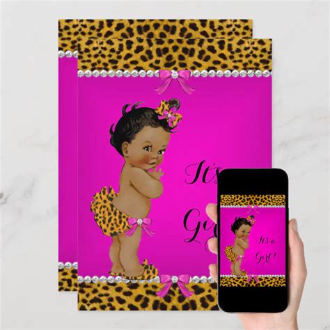 Ethnic Girl Baby Shower Leopard Hot Pink Invitation Zazzle