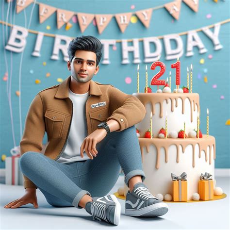 🎂 Birthday Boy Create A 3d Illustration Of A Man Of Age 21years Sitting