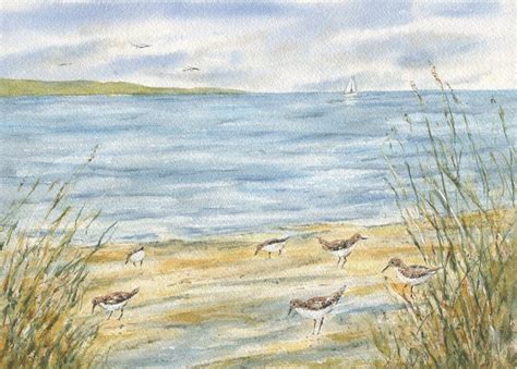 Sandpipers On The Shore Watercolor Painting Prints Beach Decor