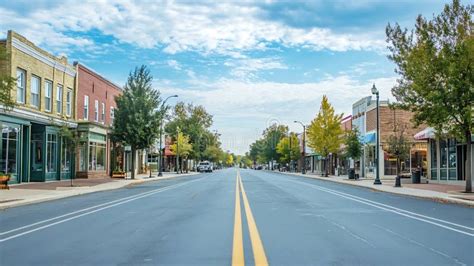 generative ai peaceful small town main street  clear blue sky