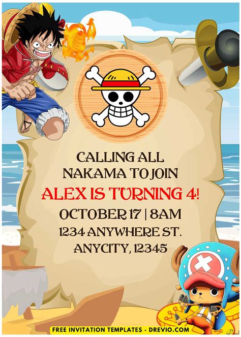(Easily Edit PDF Invitation) One Piece Anime Birthday Invitation Templates