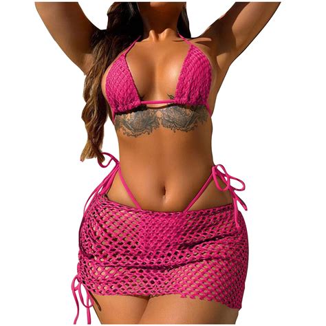 Virmaxy Womens New Sexy Thong Micro Bikini Seductive Fishnet Two Piece