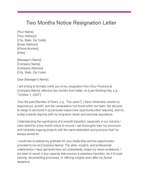 Two Months Notice Resignation Letter 13 Examples How To Write Pdf