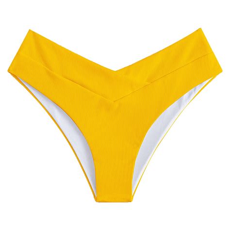 Anineo Women Swimwear V Cut High Waist Swim Bottom Hipster Ribbed High Cut Bikini Swimsuit