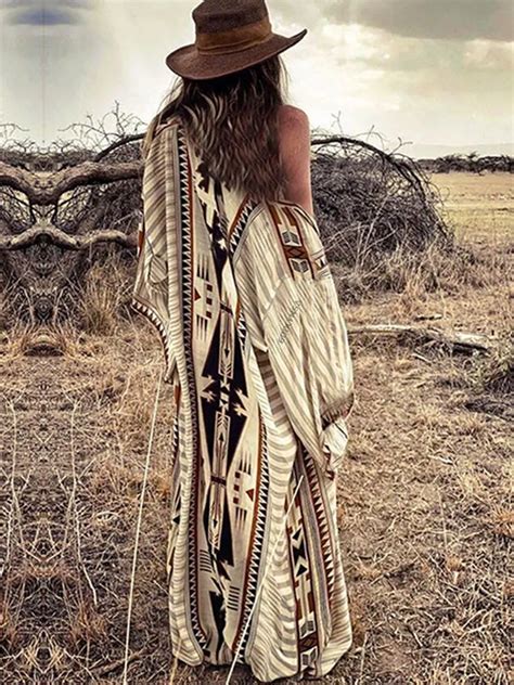 B Hmisch Bedruckte Bikini Vertuschungen Elegante Kimono Kleid Mit Selbst G Rtel Tunika Frauen