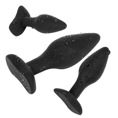 Belmalia 3X Anal Plug with Stable Foot Silicone Triple Set Ø 30 Ø 40 Ø 45 mm Butt Plug Black