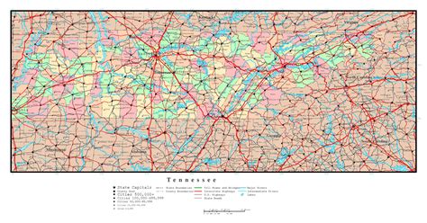 Large detailed administrative map of Tennessee state with roads