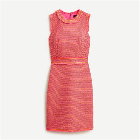 Jcrew Sheath Dress In Neon Fringe Tweed In Pink Lyst