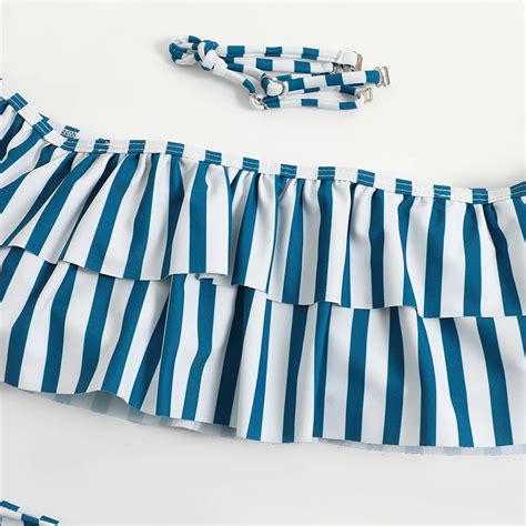 Womens Off Shoulder Ruffle Bikini Set With Stripes On Luulla