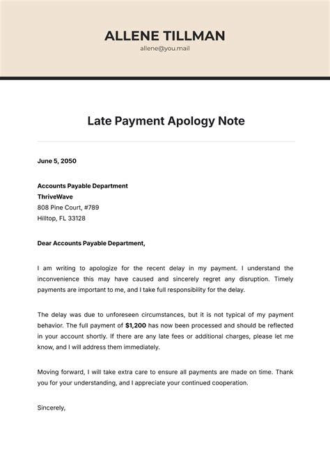 Free Late Payment Apology Note Template to Edit Online