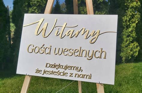 Tablica powitalna Witamy Gości Weselnych na Wesele Biała Złota 60x40