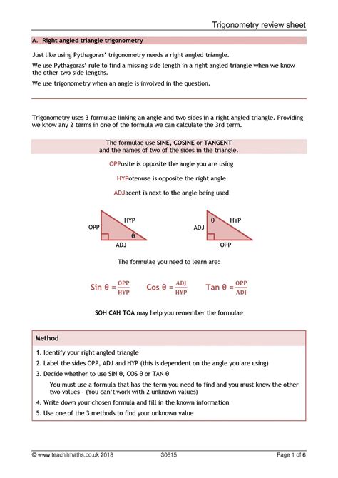 Trigonometry Review Sheet KS4 Maths Teachit