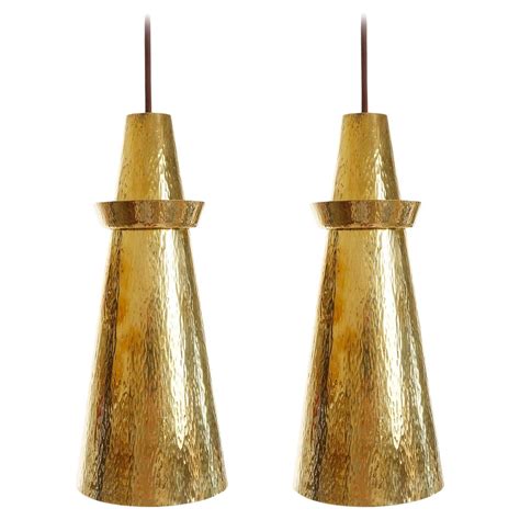 Pair Of Mid Century Modern Pendant Lights Hammered Polished Brass 1960s For Sale At 1stdibs