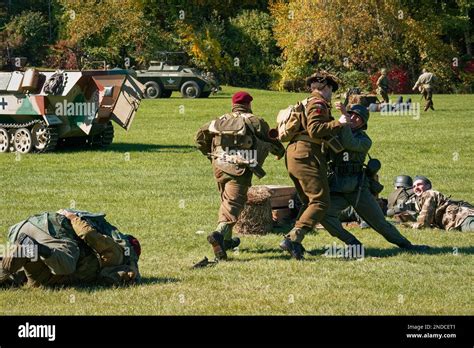 Hand To Hand Combat On The Wwii Battlefield During A Reenactment At The