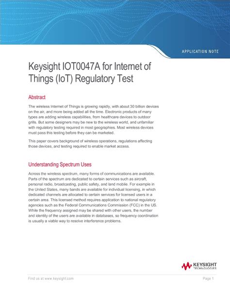 Keysight IOT0047A For Internet Of Things IoT Regulatory Test PDF