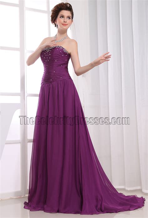 Elegant Purple Strapless A Line Formal Gowns Prom Dresses