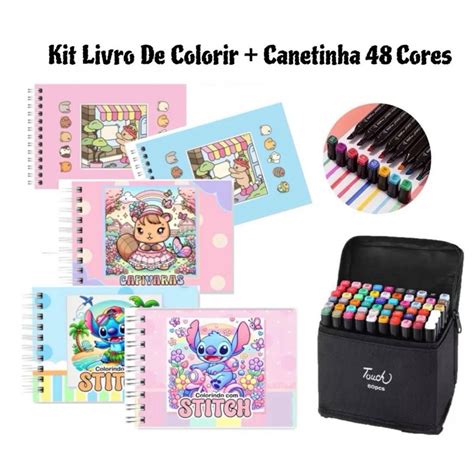 Livro De Colorir Com Canetinha - Kit Canetinha Touch 48 Cores + Livro de Colorir | Shopee Brasil