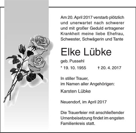 Traueranzeigen von Elke Lübke trauer anzeigen de