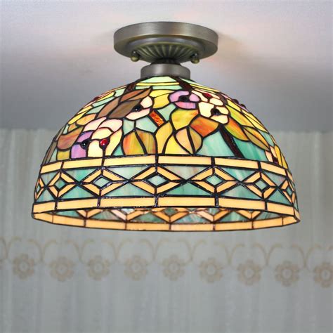 Inch Vintage Pastoral Stained Glass Tiffany Colourful Flower Ceiling