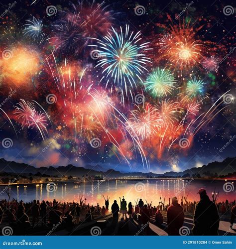 Colorful and Dynamic Fireworks Display at Festive Gathering Stock Photo