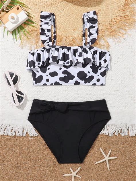 Cow Pattern Flounce Bikini Swimsuit Artofit