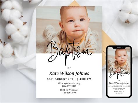 Photo Baptism Invitation Template Girl Baptism Invitation Template Wildflower Baptism Invite