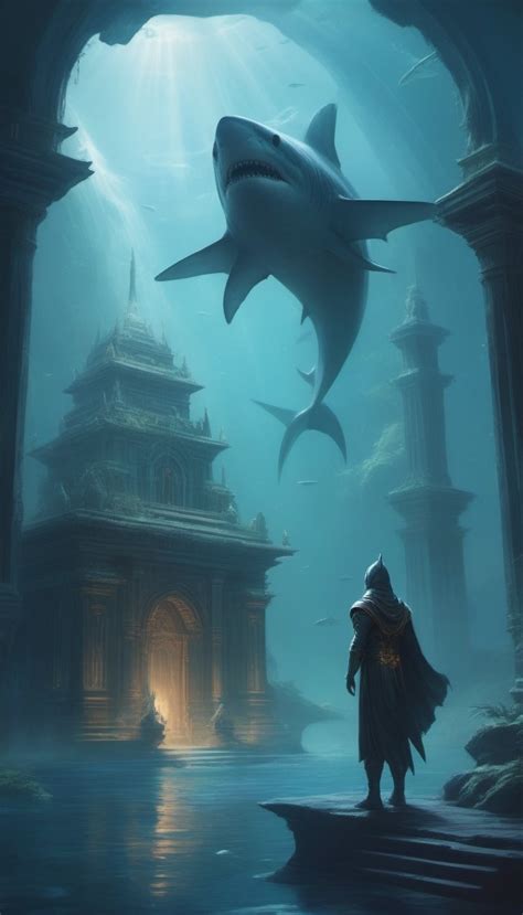 Underwater Cyber Temple: Alien Priest and Shark Monument | Stable ...