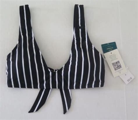 Roxy Womens Sz M Anthracite Striped Beach Classics Elongated Triangle Bikini Top EBay
