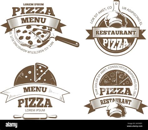 Retro Pizzeria Vector Labels Logos Badges Emblems With Pizza Icons