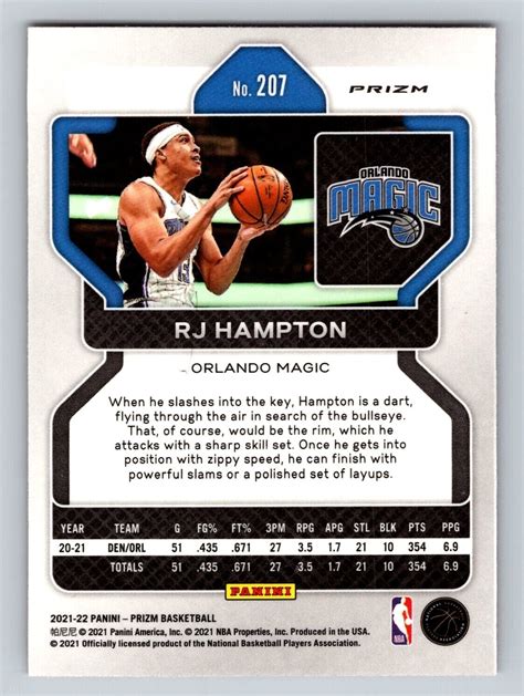 Panini Prizm Rj Hampton Orange Cracked Ice Orlando