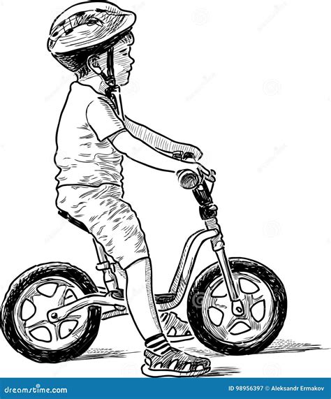 A Little Boy Is On A Bicycle Stock Vector Illustration Of Townspeople