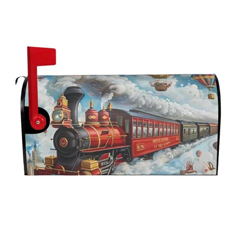 Cauagu Red Train Hot Air Balloon Pattern Magnetic Mailbox Covers Mailbox Cover Waterproof Post