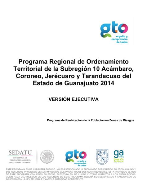 Programa Regional De Ordenamiento Territorial De La Subregión 10