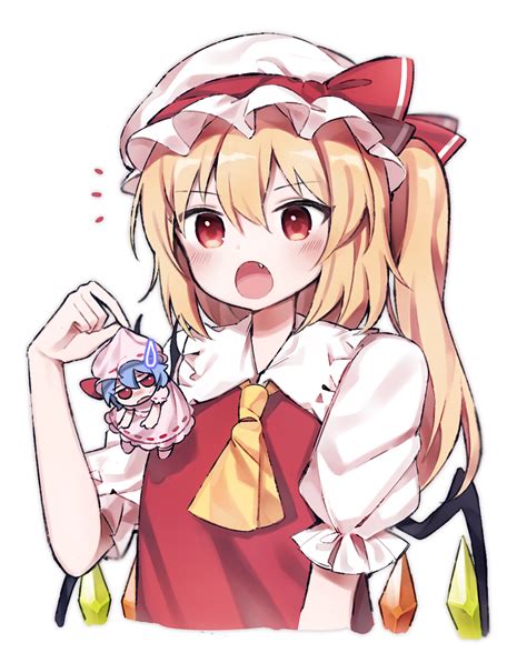 Safebooru Ascot Blonde Hair Blush Chibi Crystal Wings Fang Flandre Scarlet Hat Hat Ribbon
