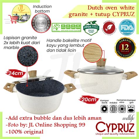 Jual Cypruz Panci Dutch Oven White Granite Cm Cm Tutup Kaca Pi