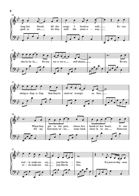 Yesterday Once More Piano Sheet Music