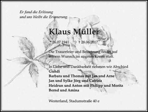 Traueranzeigen von Klaus Müller sh z Trauer