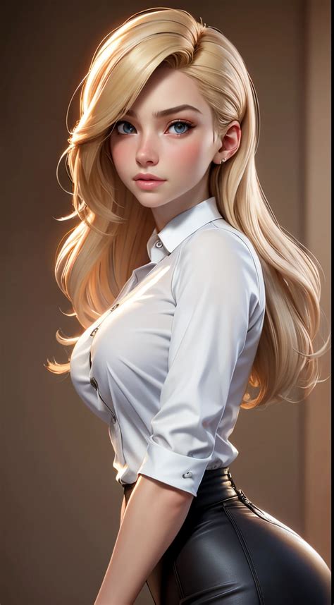 A Woman With Long Blonde Hair And A White Shirt Posing Seaart Ai