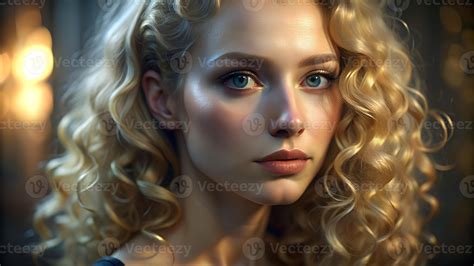 Portrait Of Beautiful Tender Curly Blonde Woman 42669632 Stock Photo At Vecteezy