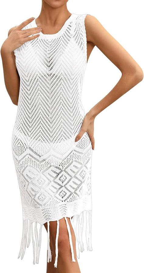 Gestrickte Damen Strandkleid Sommer Cover Up Bikini Maxi Strandkleid Strandponcho Strandurlaub